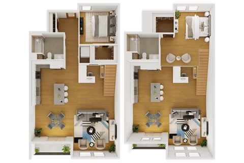 a rendering of a floor plan of a house with two different views